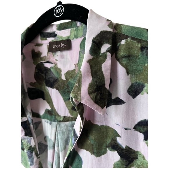 Crosby Women’s Pink Green Rayon Long Sleeve Collared Shirt V Neck Button Down - Picture 8 of 13